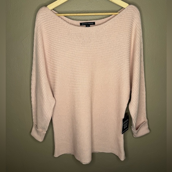 Boston Proper Women's Soft Pink Off the Shoulder Knit Sweater Size Large Preppy - Picture 14 of 16